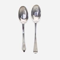 Two silver tablespoons John Edwards (1671-1746), Boston, MA, circa 1710 and 1725
