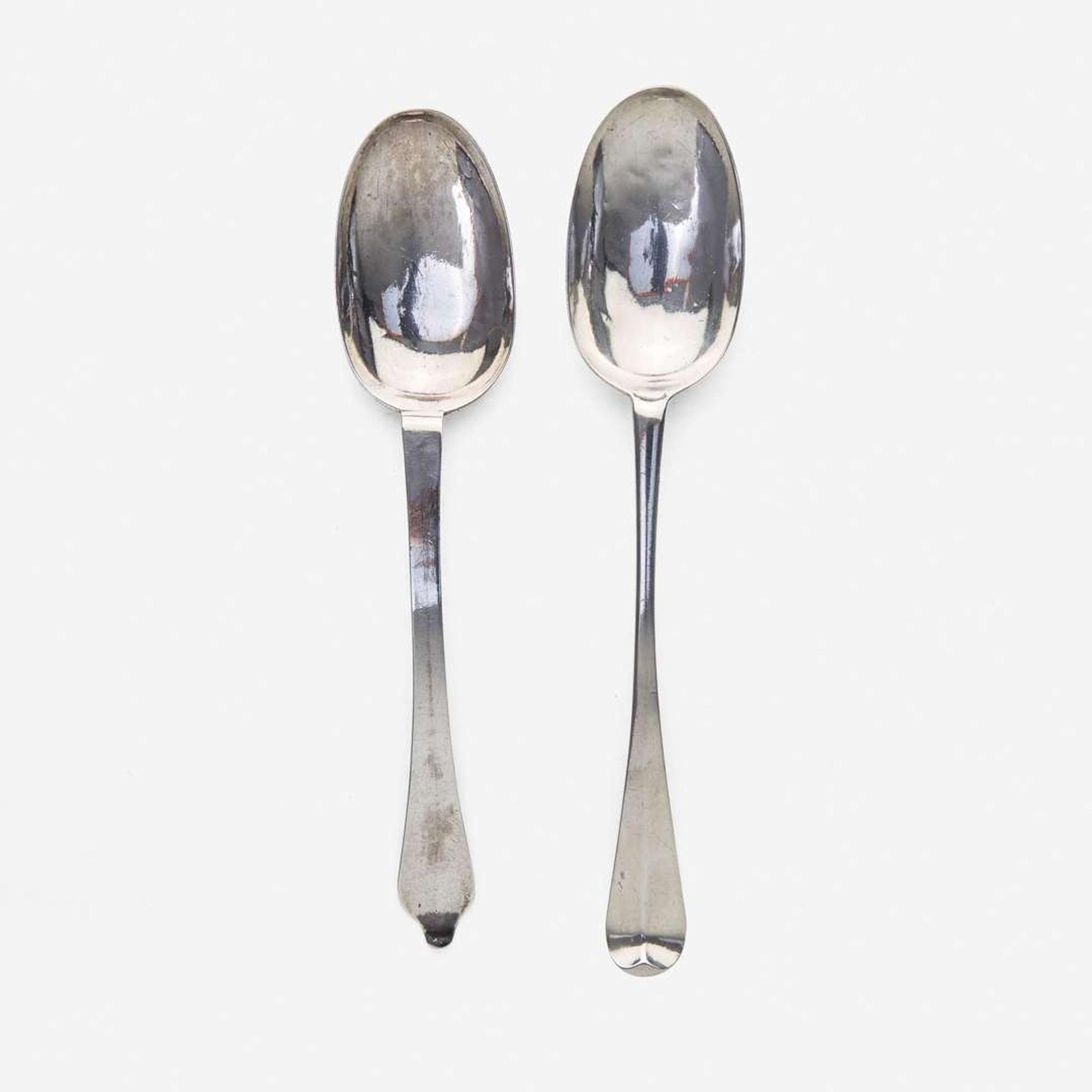 Two silver tablespoons John Edwards (1671-1746), Boston, MA, circa 1710 and 1725