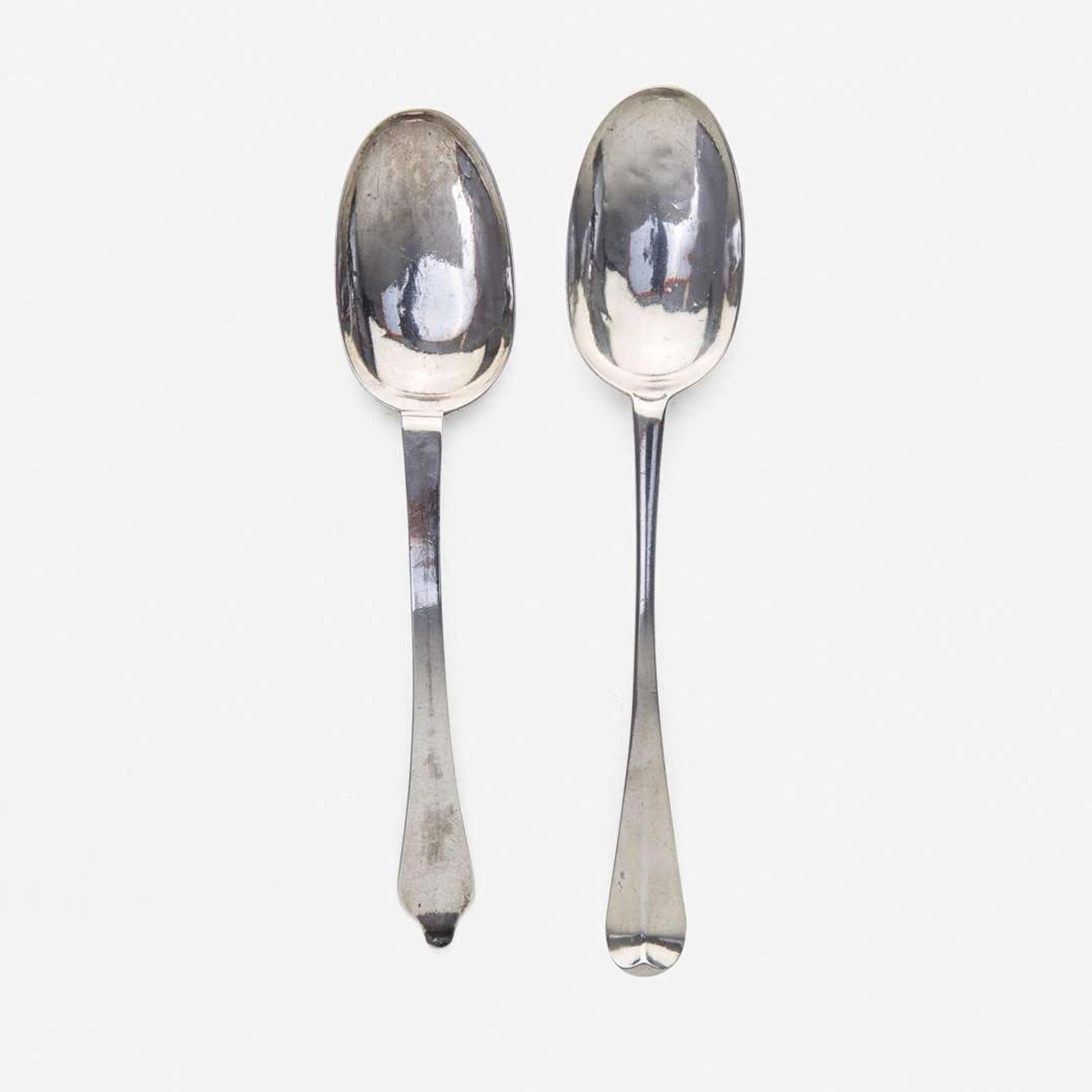 Two silver tablespoons John Edwards (1671-1746), Boston, MA, circa 1710 and 1725