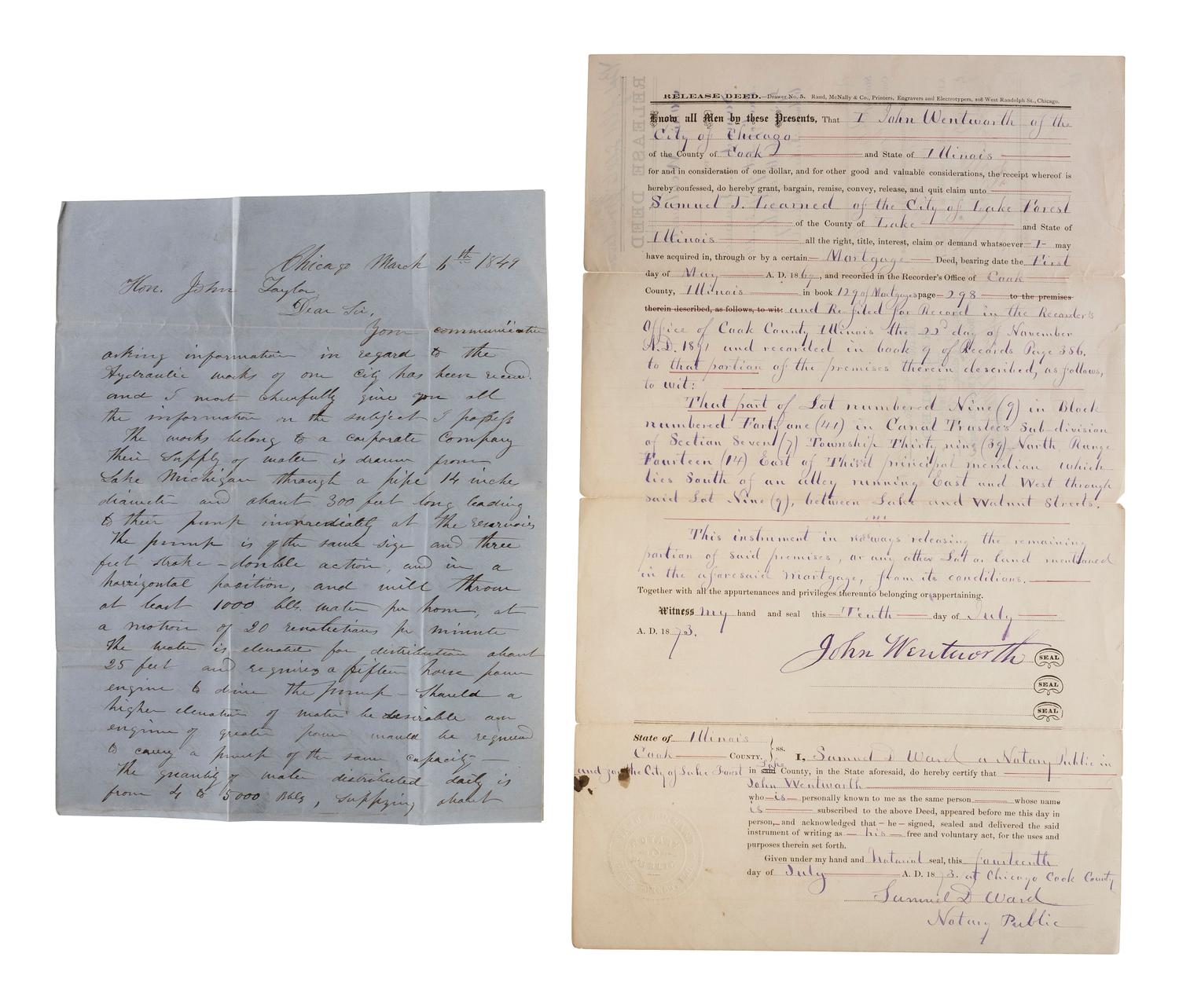 [CHICAGO]. A group of documents signed by Chicago mayors, including Joseph MEDILL, John WENTWORTH, James H. WOODWORTH, Anton J. CERMAK, William Hale THOMPSON, and the Mayors DALEY.