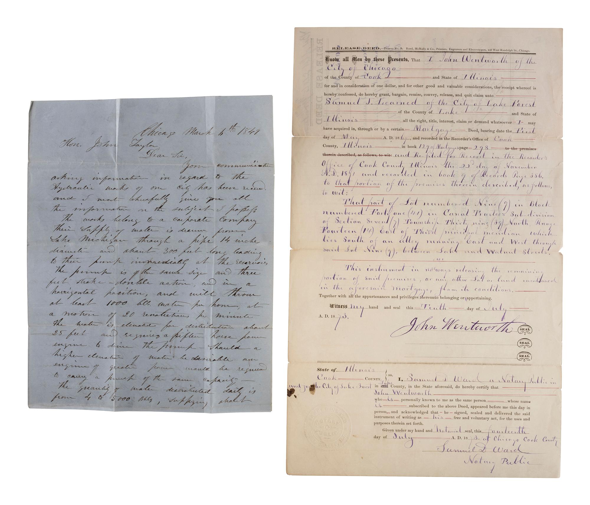 [CHICAGO]. A group of documents signed by Chicago mayors, including Joseph MEDILL, John WENTWORTH, James H. WOODWORTH, Anton J. CERMAK, William Hale THOMPSON, and the Mayors DALEY.