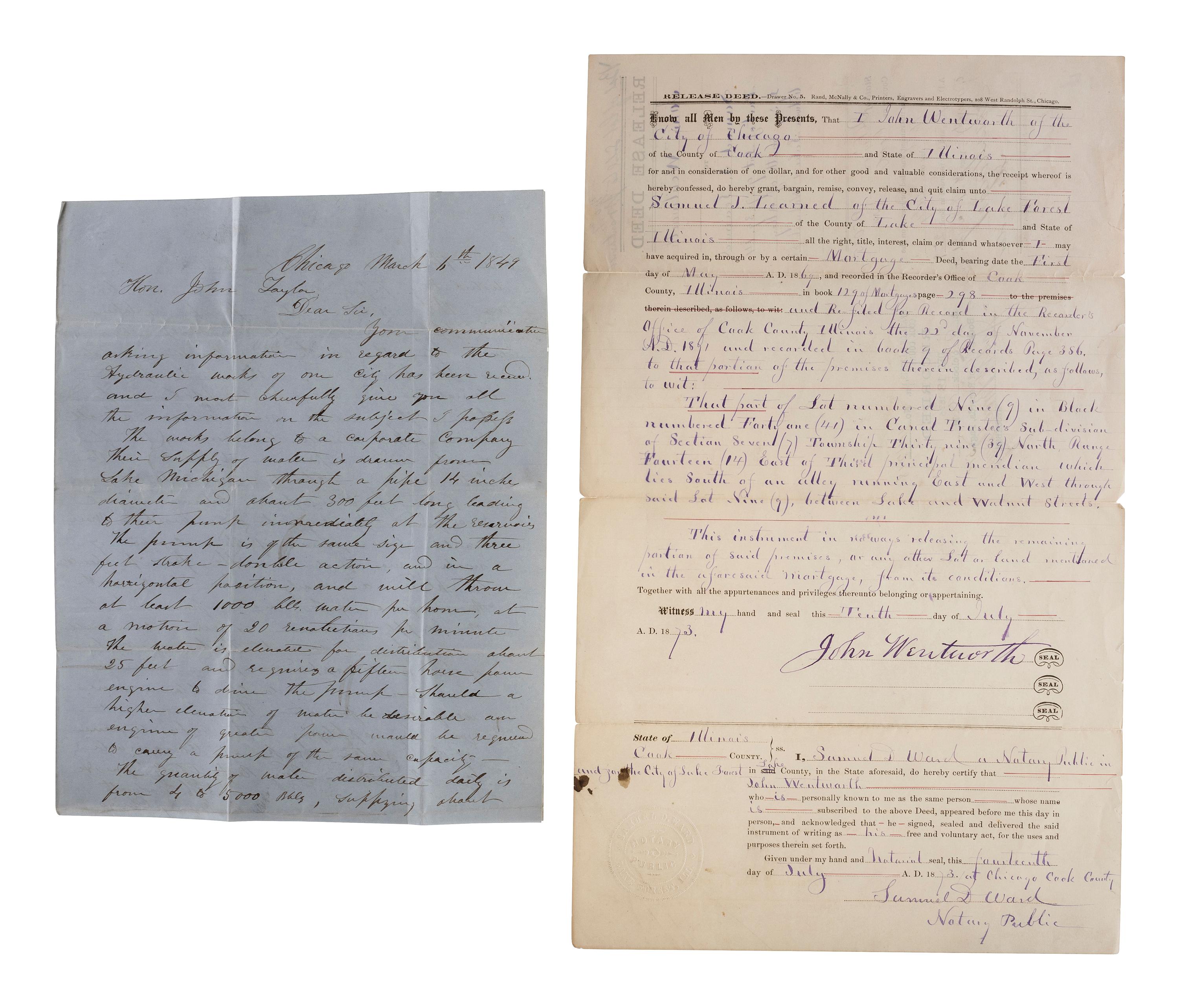 [CHICAGO]. A group of documents signed by Chicago mayors, including Joseph MEDILL, John WENTWORTH, James H. WOODWORTH, Anton J. CERMAK, William Hale THOMPSON, and the Mayors DALEY.