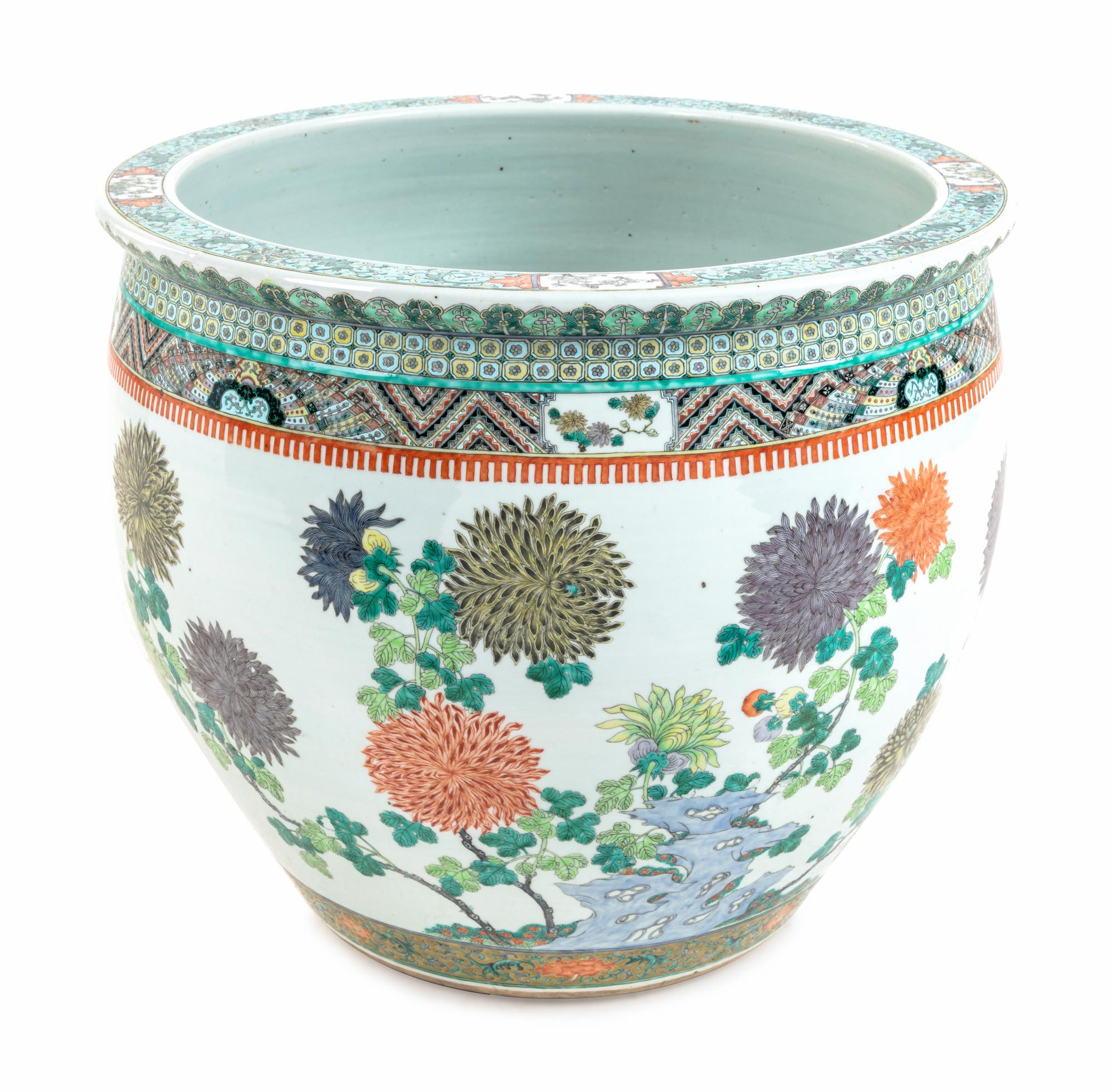 A Large Chinese Famille Verte Porcelain Jardinière