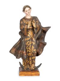An Italian Polychrome Decorated Reliquary Cabinet with Carved Virgin of Guadalupe Figure