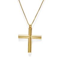 A Byzantine-Style Gold and Glass Cross Pendant — with a gold chain