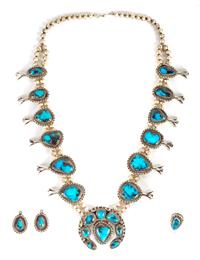 Southwestern Silver and Bisbee Turquoise Squash Blossom Demi Parure