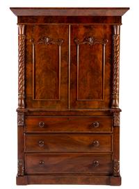 A Viennese Mahogany Linen Press Height 77 3/4 x width 52 x depth 23 1/4 inches. — 19TH CENTURY
