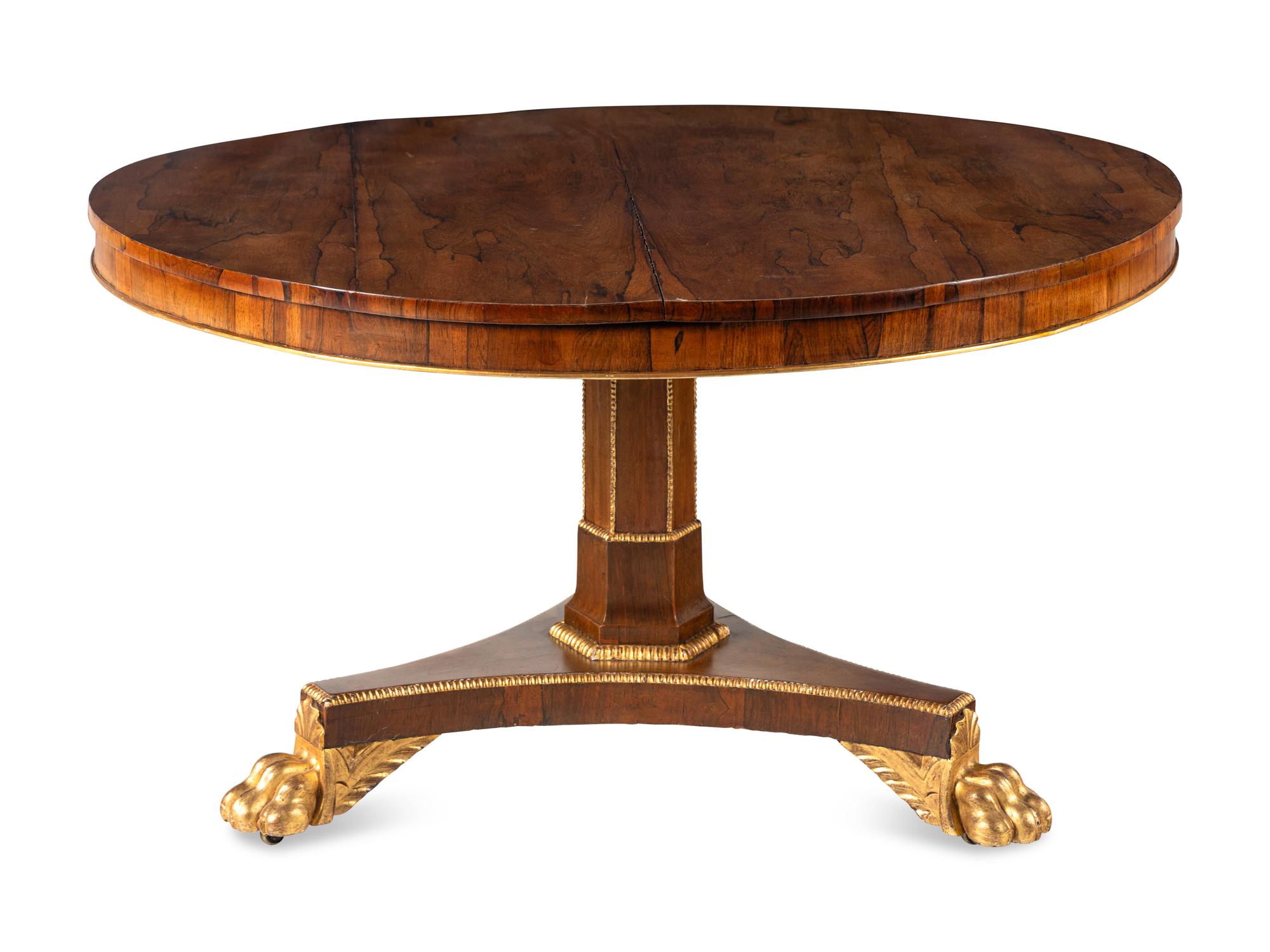 A Regency Parcel Gilt Rosewood Tilt-Top Table