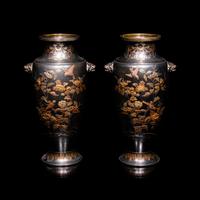 A Pair of Japanese Bronze and Mixed-Metal Baluster Vases, Meiji Period, Late 19th Century