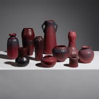 Group of Ten Mulberry Red Pottery Vases