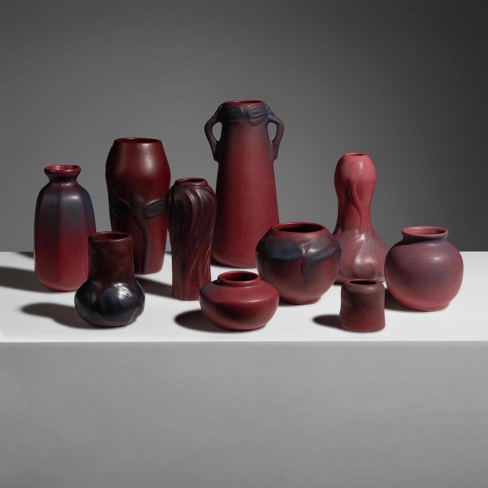 Group of Ten Mulberry Red Pottery Vases