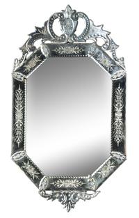 A Venetian Etched Glass Mirror Height 39 1/4 x width 22 1/4 inches. — 20TH CENTURY