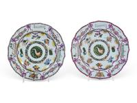 A Chinese Export Polychrome Decorated Porcelain Plate and Soup Dish