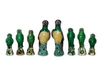 A Group of Eight Chinese Export Ceramic Parrots