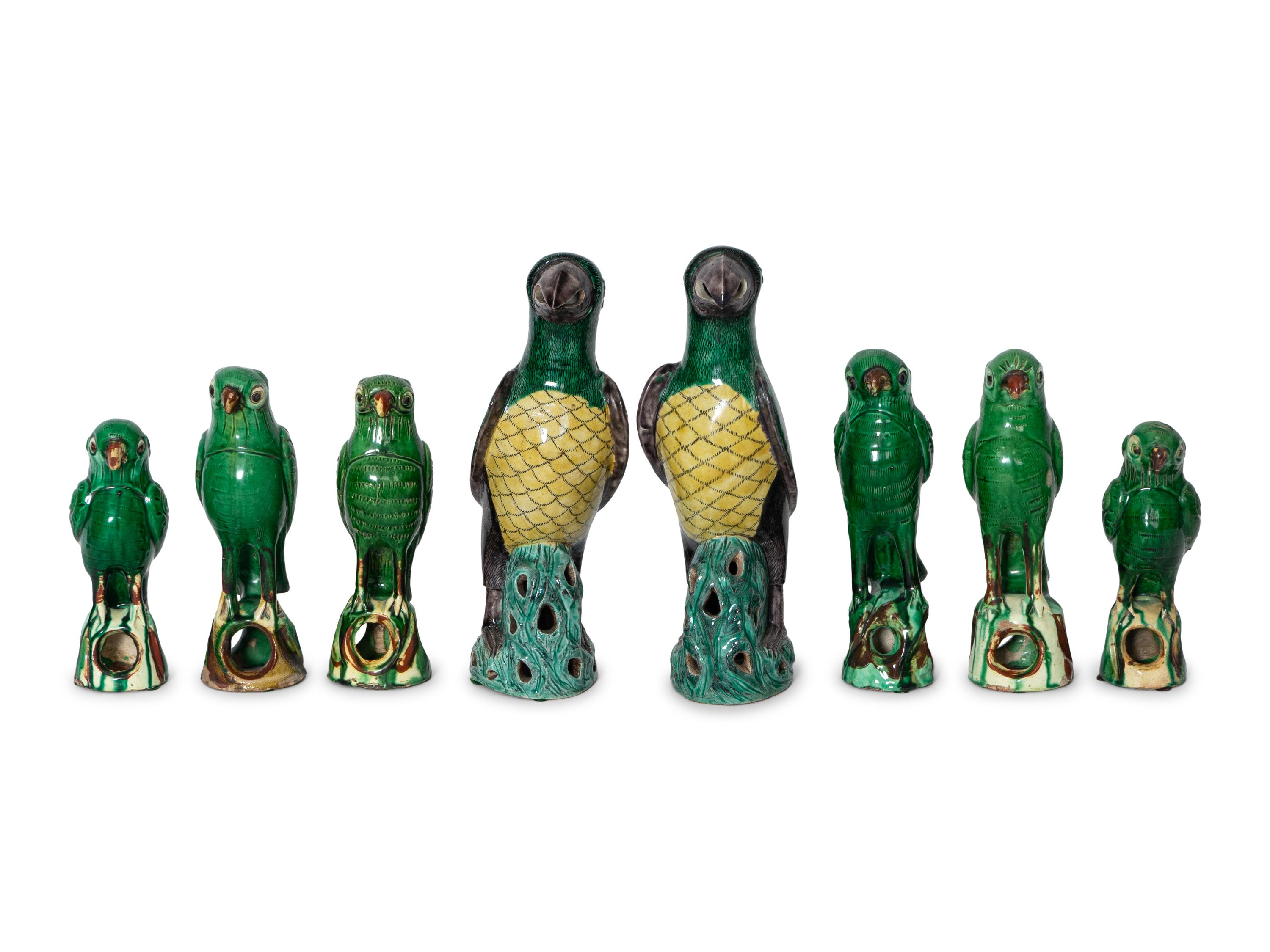 A Group of Eight Chinese Export Ceramic Parrots