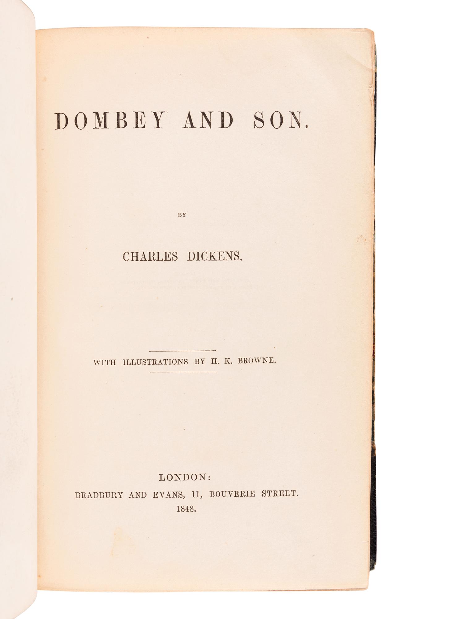 DICKENS, Charles (1812-1870). Dombey and Son . London: Bradbury & Evans, 1848.