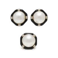 COLLECTION OF CULTURED MABE PEARL, ONYX AND DIAMOND JEWELRY