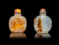 Two Chinese Carved Carved Agate Snuff Bottles