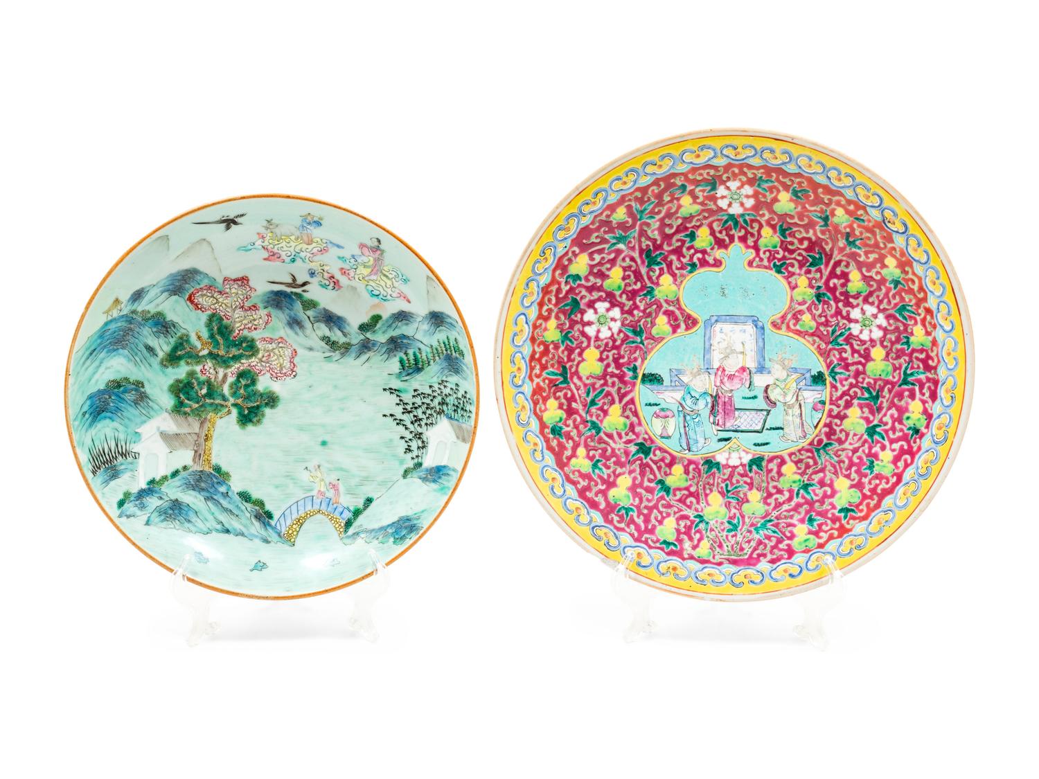 Two Chinese Famille Rose Porcelain Plates