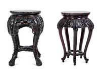 Two Chinese Marble-Inset Carved Hardwood Stands