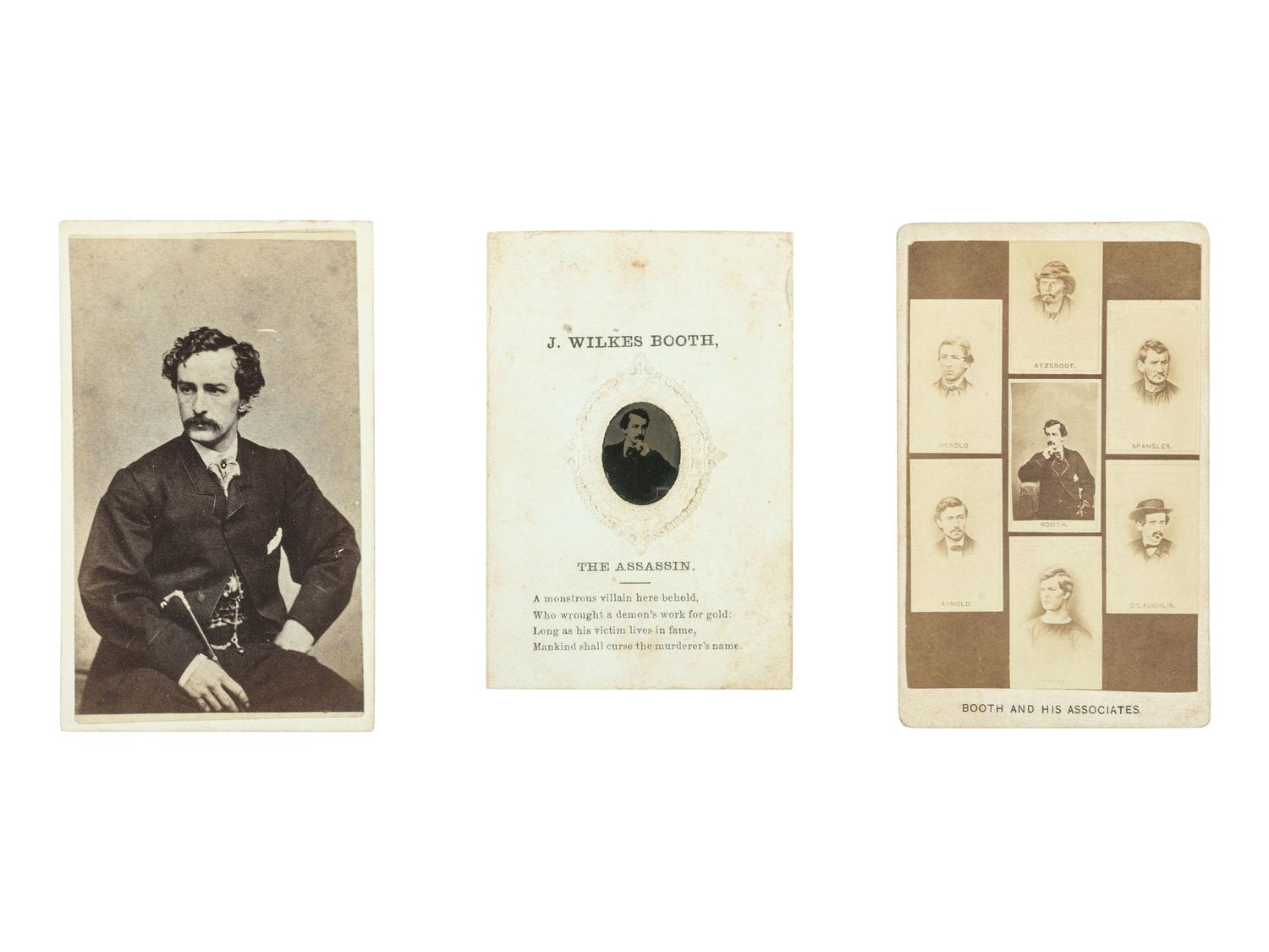 [LINCOLN, Abraham (1809-1865)]. A group of 3 CDVs of John Wilkes Booth, highlighted by "The Assassin" tintype.