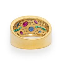 DIAMOND, RUBY, SAPPHIRE, EMERALD, AND YELLOW GOLD RING