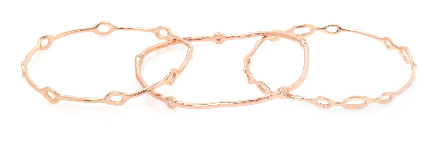 A Collection of Rose Gold Vermeil and Diamond Bangle Bracelets, Ippolita, 16.40 dwts.