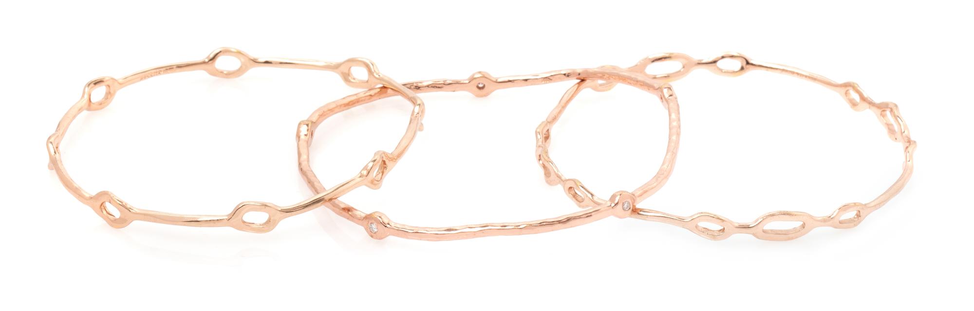 A Collection of Rose Gold Vermeil and Diamond Bangle Bracelets, Ippolita, 16.40 dwts.