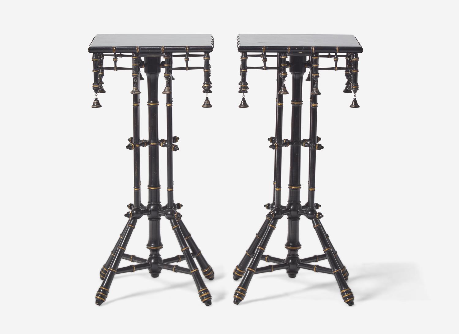 A Pair of American Aesthetic Movement Black-Painted and Parcel Gilt Stands