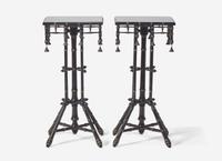 A Pair of American Aesthetic Movement Black-Painted and Parcel Gilt Stands