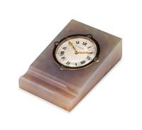 An Art Deco Gold, Sapphire, Enamel and Agate Desk Clock Set, Cartier Paris, Circa 1920,