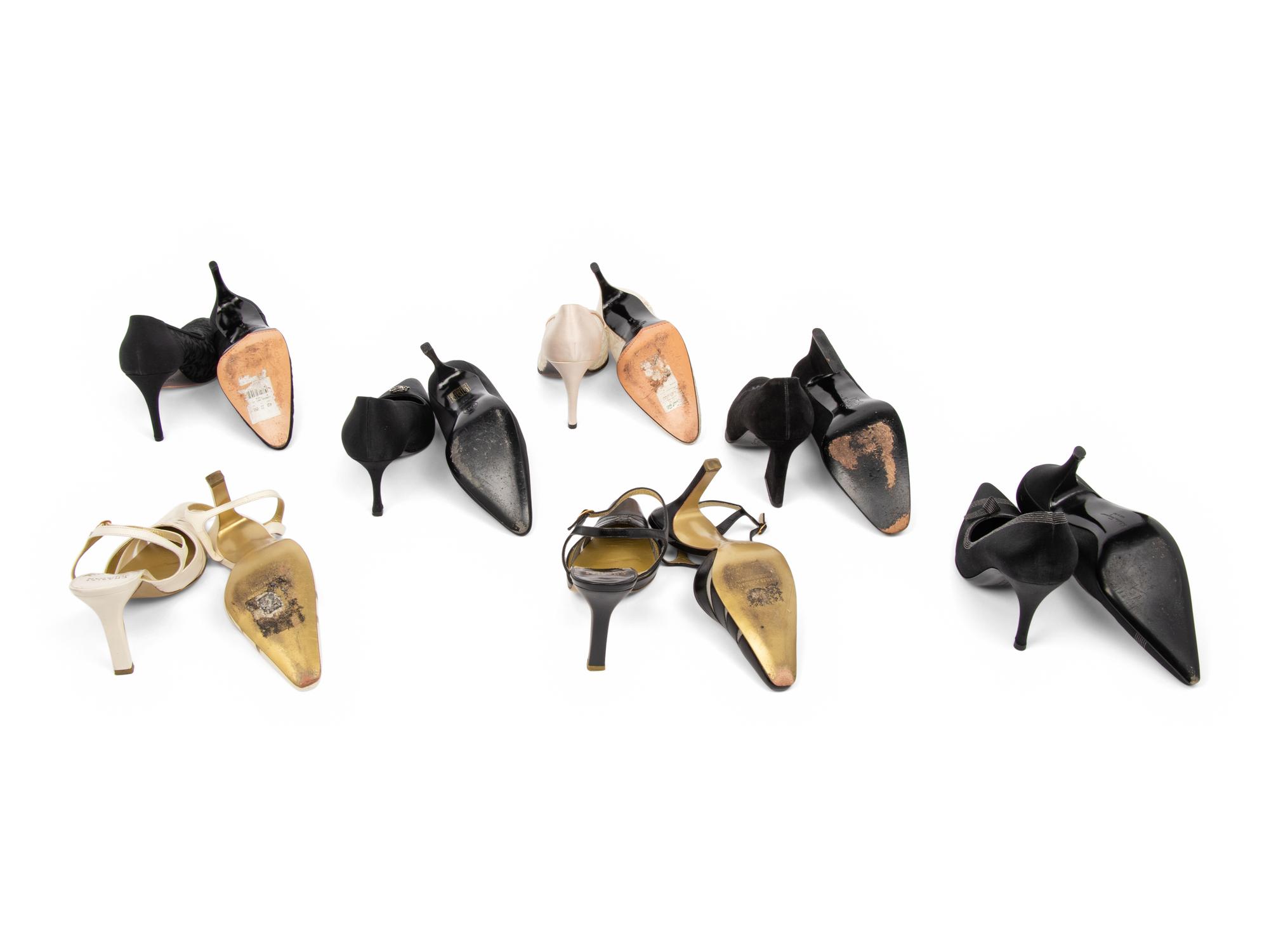 Seven Pairs of Designer Shoes, One Chanel, One Ferragamo, Two Charles Jourdan, Three YSL