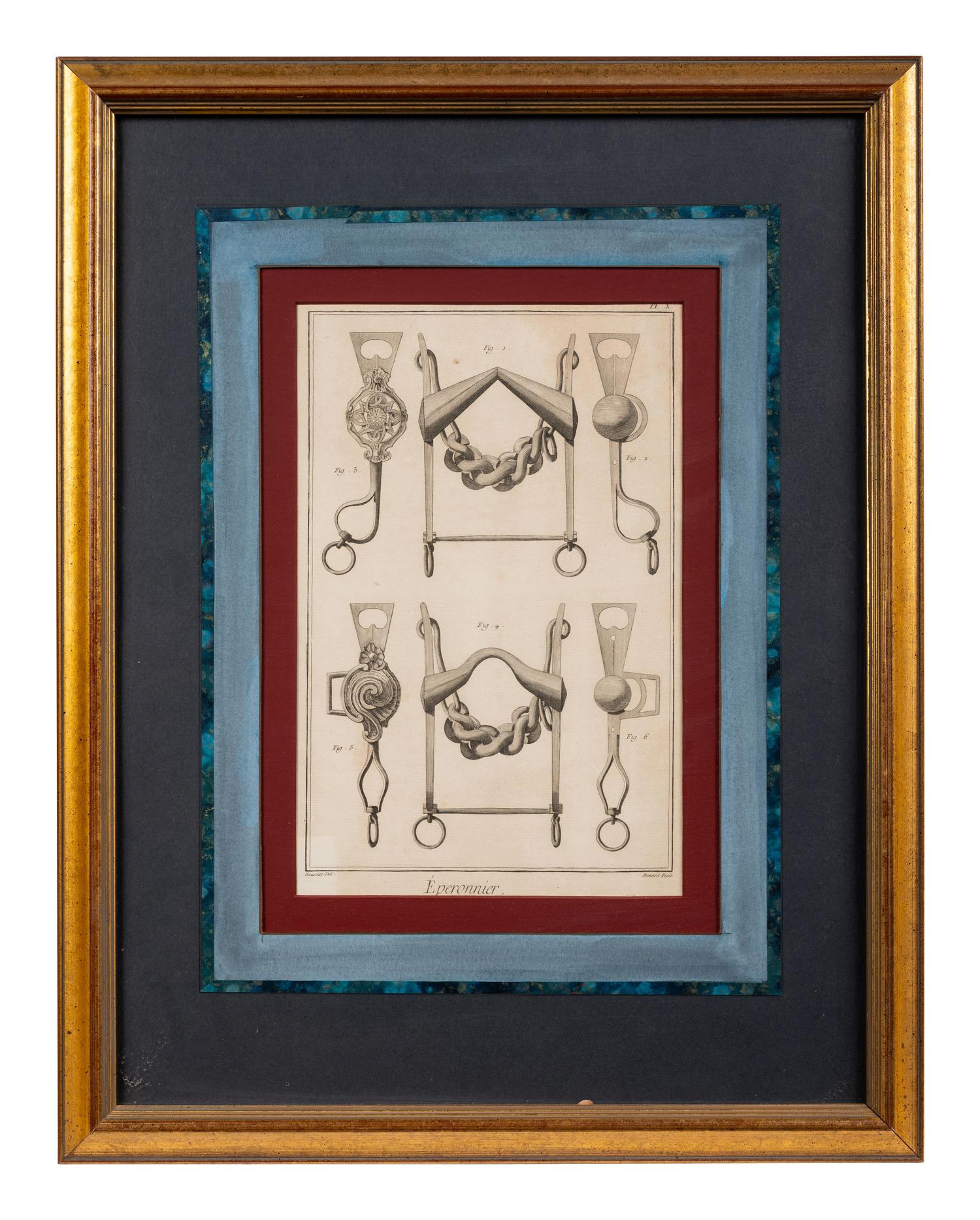 Four Engravings Depicting Horse Spurs, after Louis-Jacques Goussier