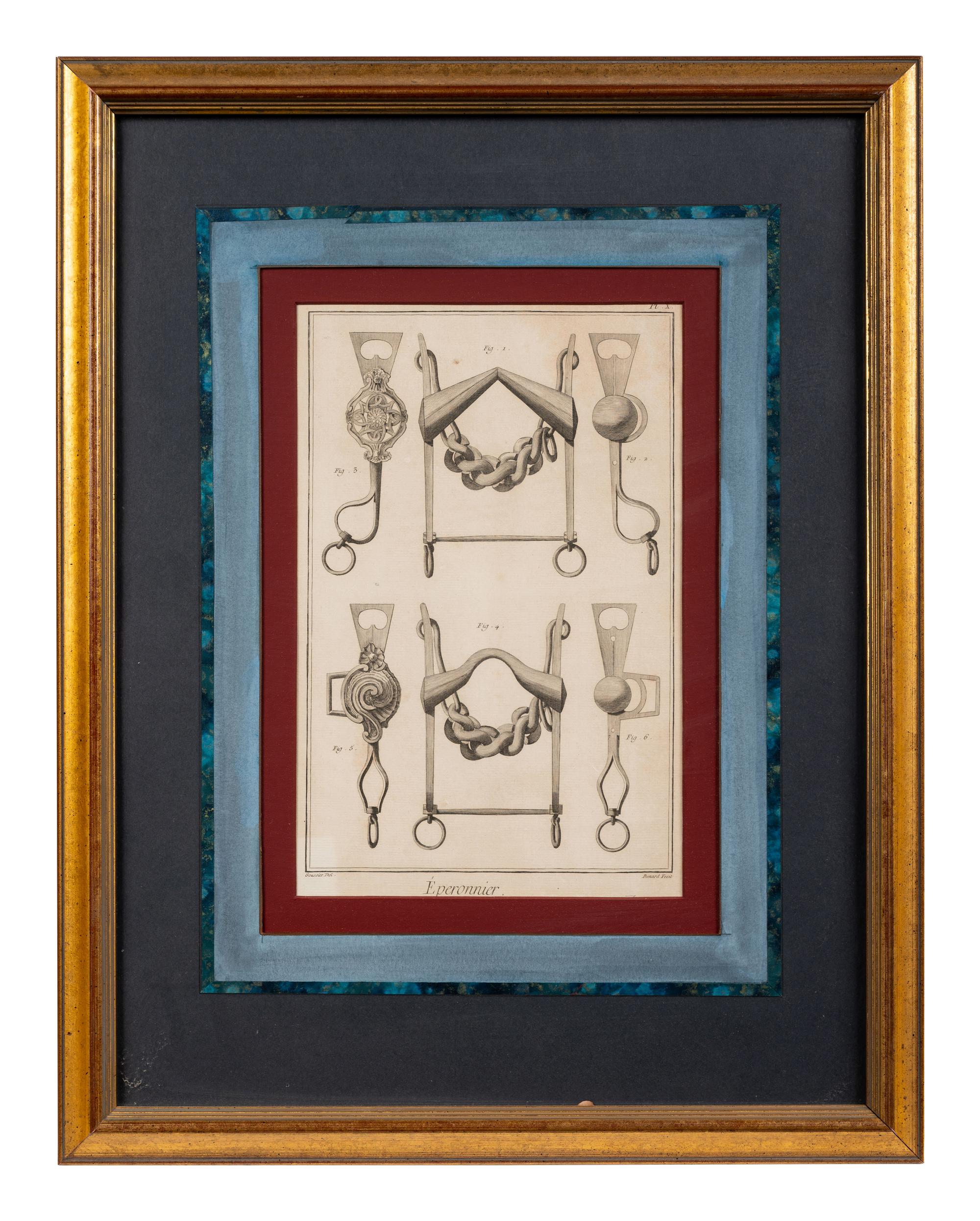 Four Engravings Depicting Horse Spurs, after Louis-Jacques Goussier