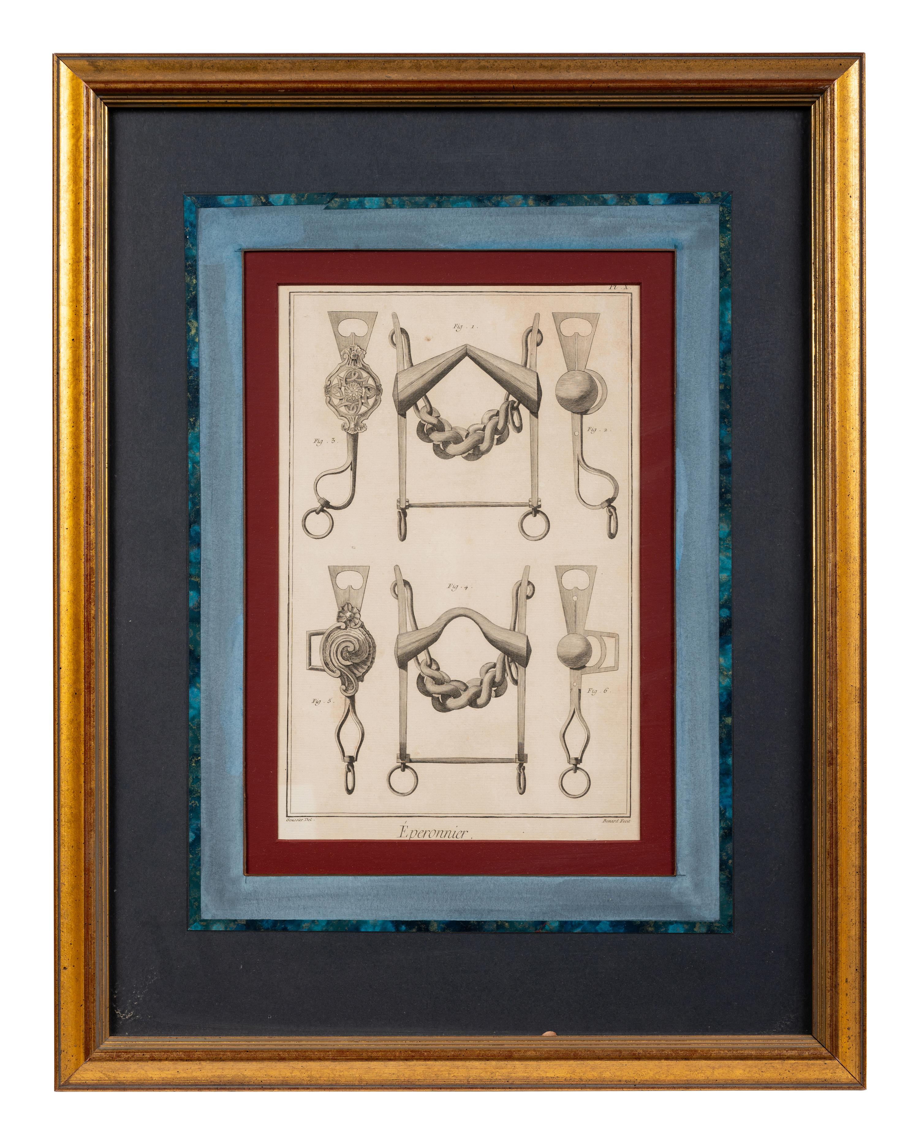 Four Engravings Depicting Horse Spurs, after Louis-Jacques Goussier