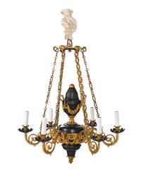 A William IV Gilt and Patinated Bronze Six-Light Chandelier