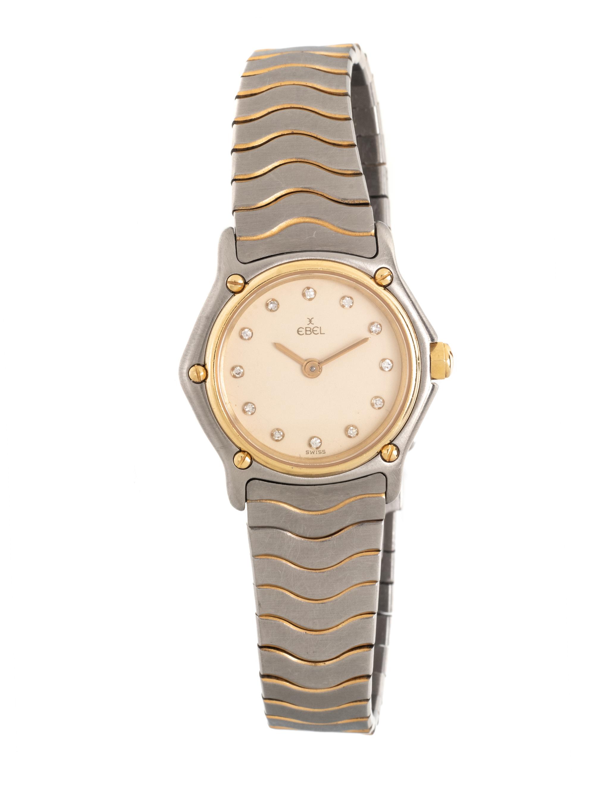 EBEL, STAINLESS STEEL, YELLOW GOLD AND DIAMOND 'WAVE' WATCH