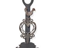 A Large Wrought Iron Adjustable Trammel with Rooster, France, 18th Century