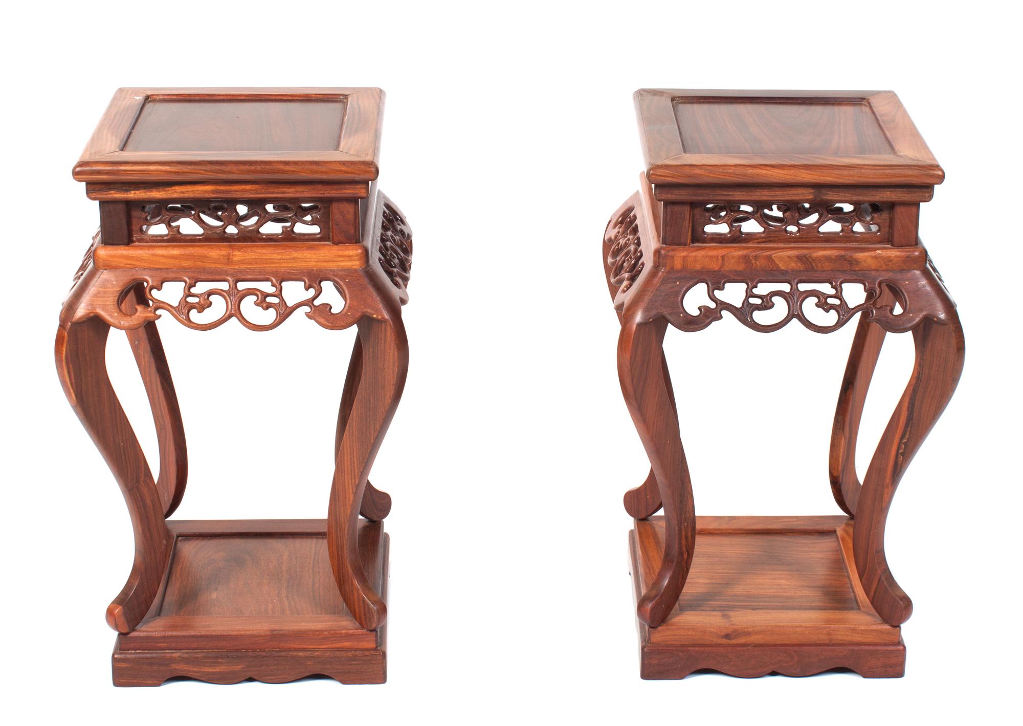 A Pair of Chinese Hardwood Stands Height 20 inches. — 20TH CENTURY