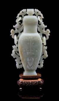A Celadon Jade Vase and Cover Height of jade 7 7/8 inches.