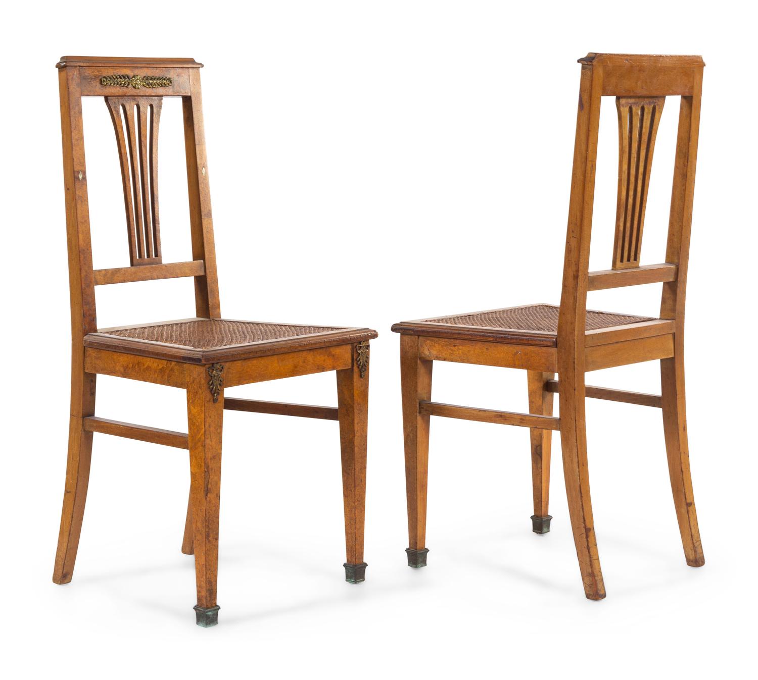 A Set of Six French Gilt Metal Mounted and Mother-of-Pearl Inlaid Side Chairs