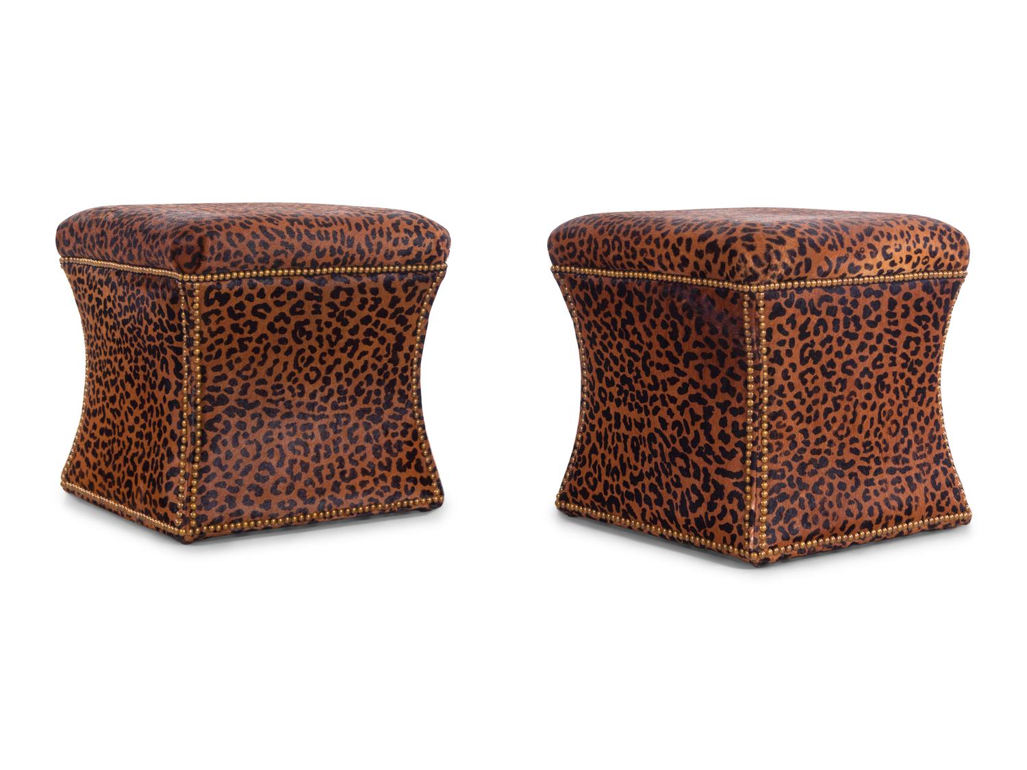 A Pair of Cheetah-Printed Cow Hide Stools