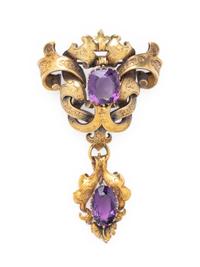 ANTIQUE, AMETHYST AND YELLOW GOLD BROOCH PENDANT
