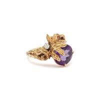 YELLOW GOLD, AMETHYST AND DIAMOND RING