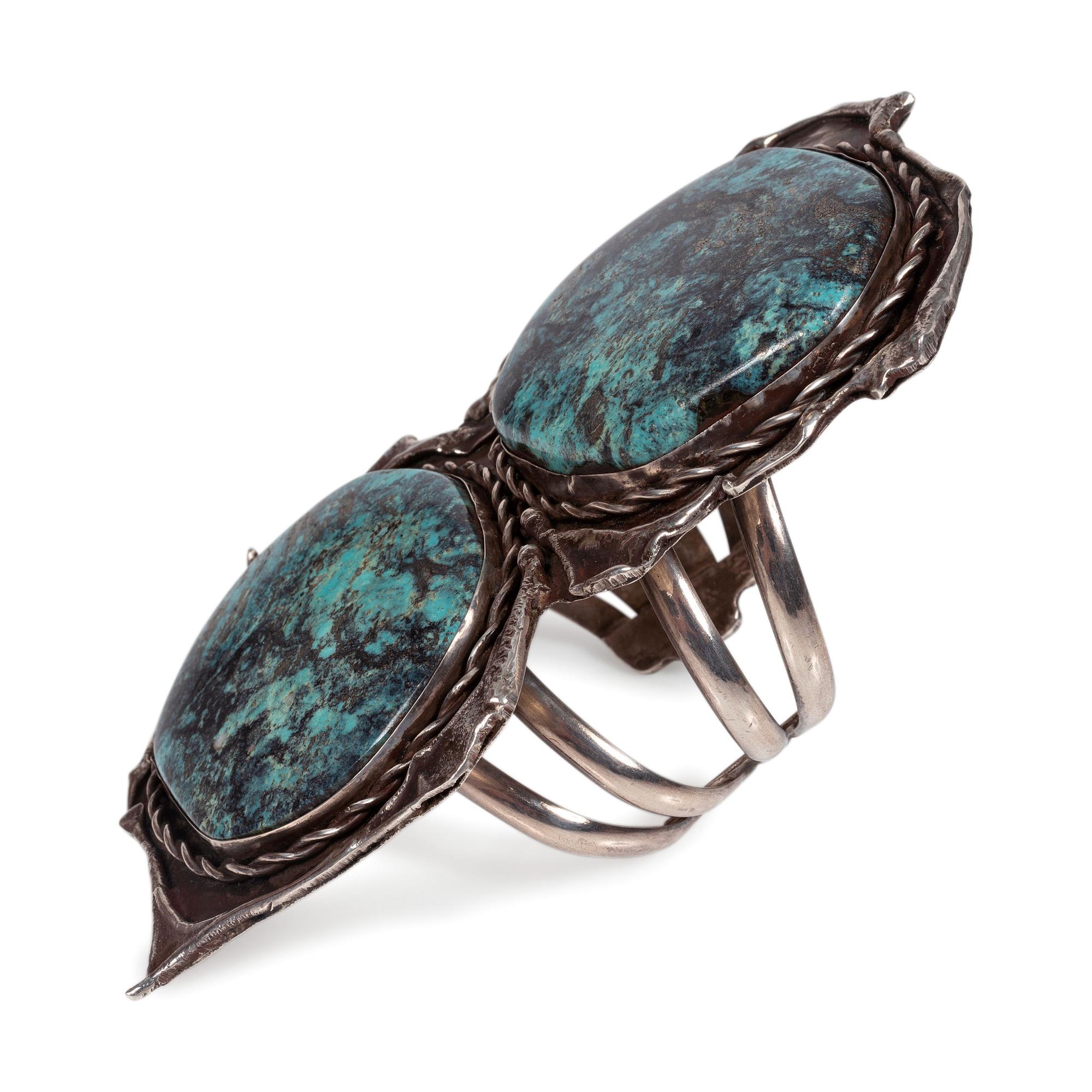 A Large Navajo Silver and Turquoise Cuff Bracelet