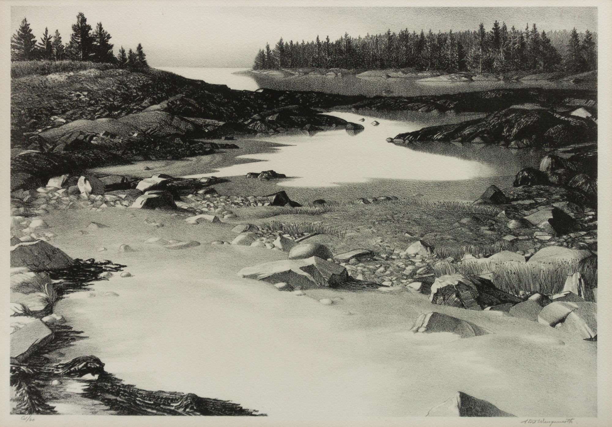 A group of six prints of Port Clyde, Maine ( Fog Bell; Corbett's Pond , 1965; Ebb Tide , 1944; Harbor at Port Clyde , 1939; Marshall's Point , 1939; Tower Door, Marshall Point Lighthouse , 1954)
