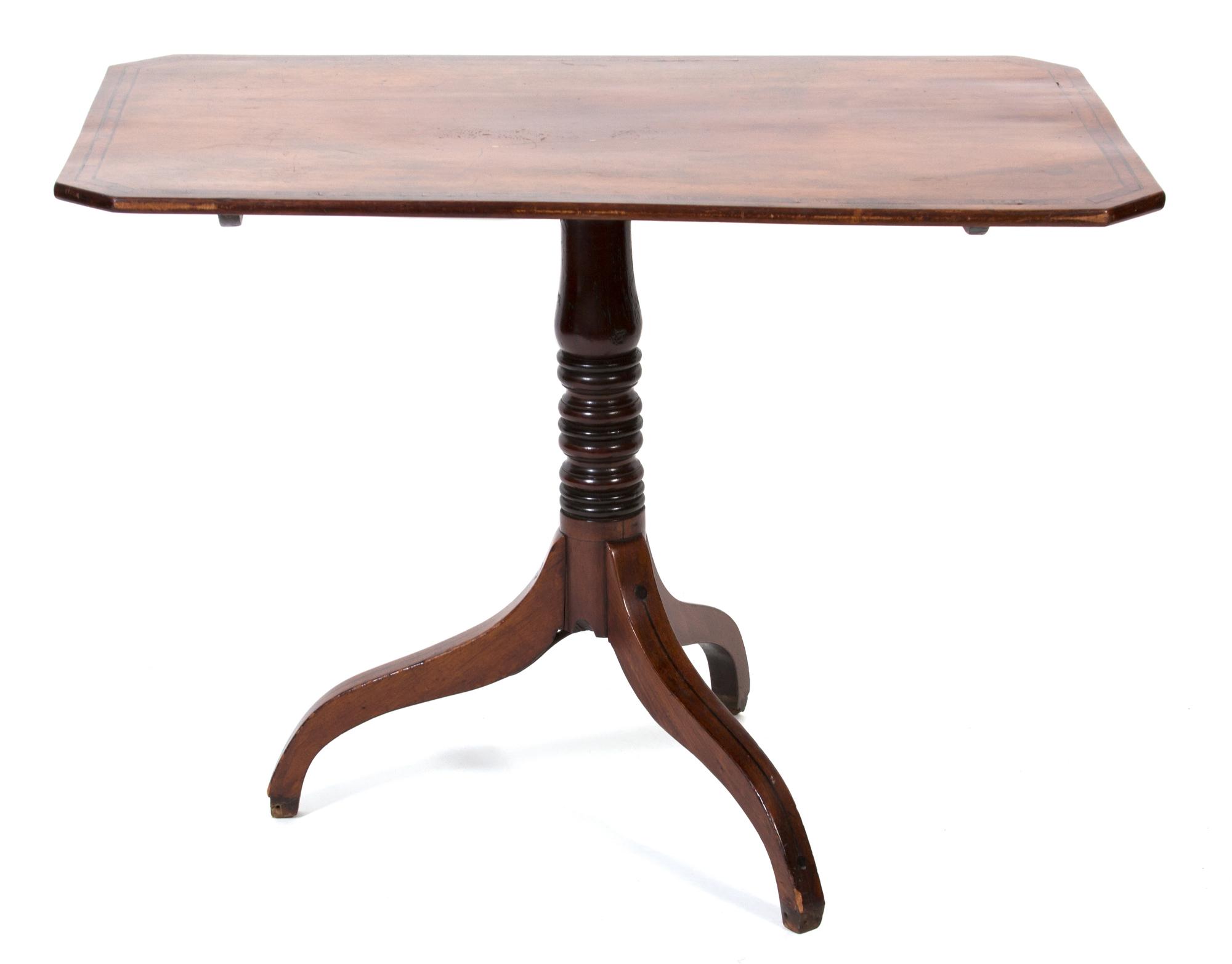 A George III Style Mahogany Tilt Top Tripod Table Height 26 1/2 x width 36 1/2 x depth 22 3/4 inches. — LATE 19TH/EARLY 20TH CENTURY