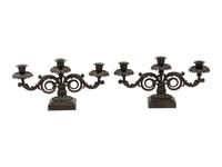A Pair of Regency Bronze Three-Light Candelabra