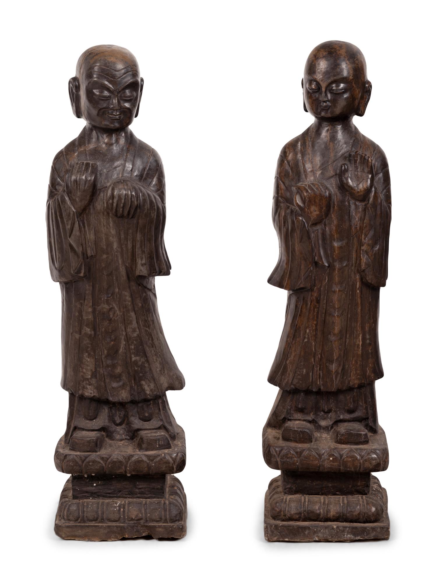 A Pair of Chinese Carved Marble Figures