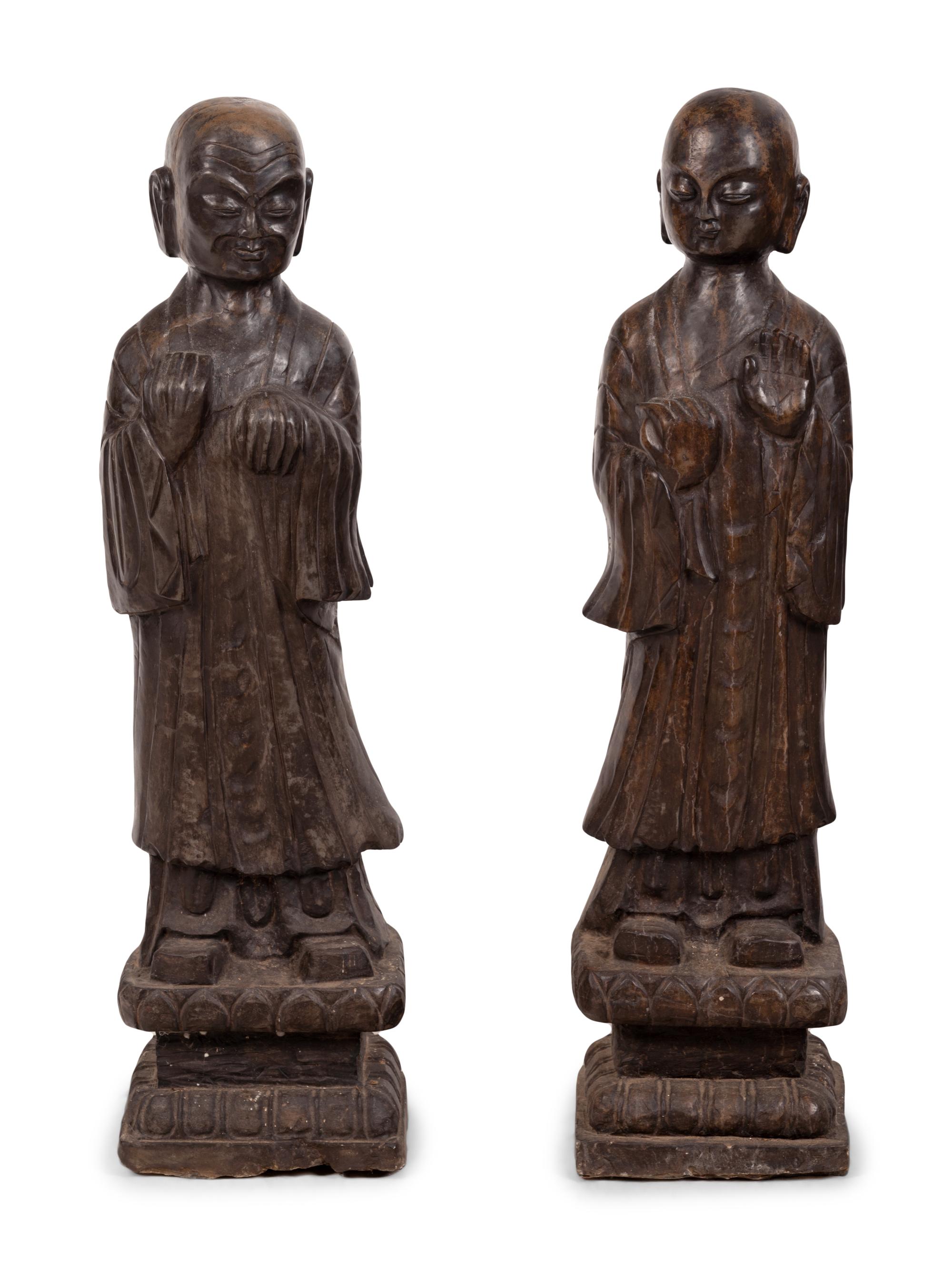 A Pair of Chinese Carved Marble Figures